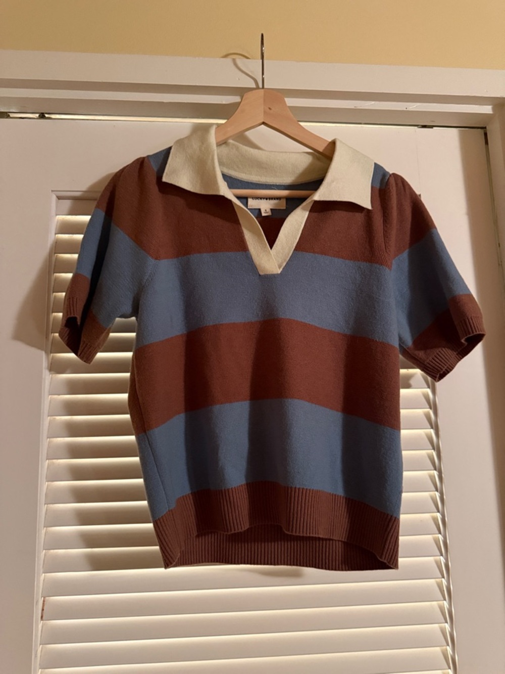 Lucky Brand Men's V-Neck Short Sleeve Sweater - Brown, Blue & Cream